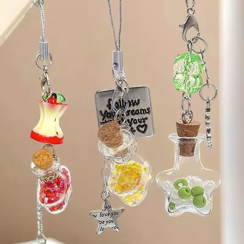 1 / 2 Chiếc Dây Xích Điện Thoại - Girl Heart Clover Star Wish Chai Móc Khóa - Túi Ba Lô Trang Trí - Ins Style, Thời Trang, Dễ Thương - Nhẹ, Di Động - Quà Tặng Móc Khóa Dây Buộc
