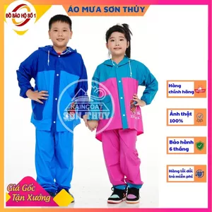 Áo mưa bộ trẻ em có lưng che cặp sách, bộ áo mưa dễ thương bằng PVC cao cấp an toàn
