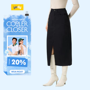 Chân váy jean nữ YODY dáng midi chất denim co giãn nhẹ CJN7019