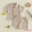 Bộ trang phục mùa hè cho bé trai Áo thun tay ngắn có họa tiết nút + Bộ quần Short co giãn