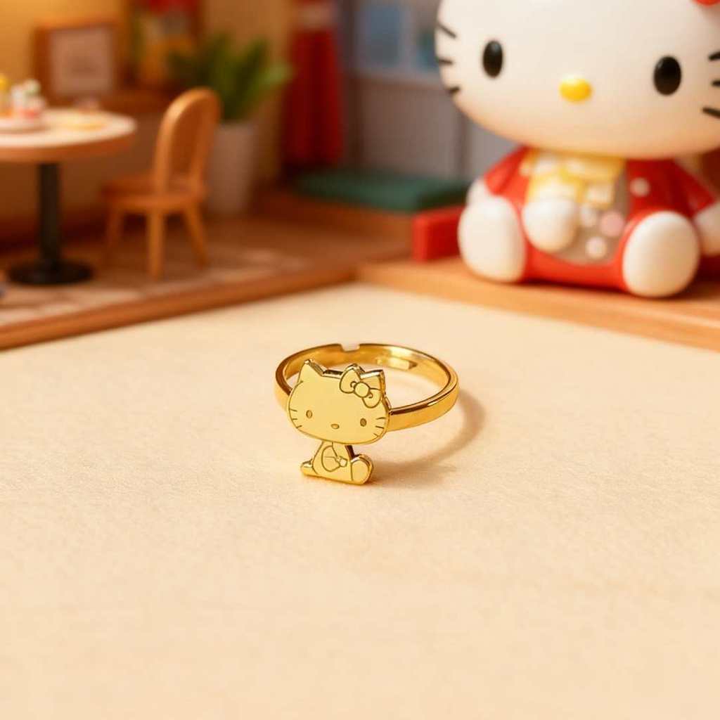 Kitty Kitty Kitty Cat Kuromi Cặp Nhẫn Thiết Kế Niche Hoạt Hình Dễ Thương Tối Giản Sống Nhẫn