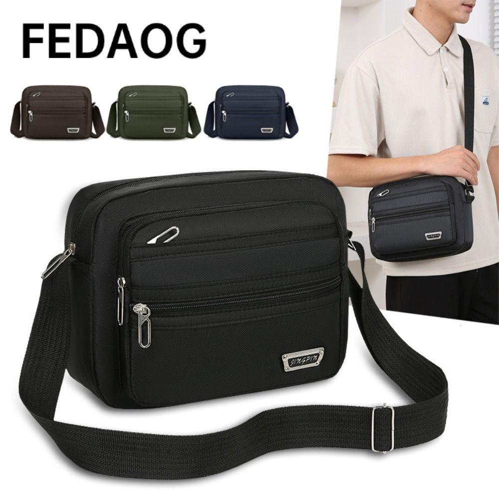 Túi đeo vai FEDAOG, Túi đeo chéo nam Nylon xanh đen, 4 dây kéo thông thường / 6 dây kéo vải hình chữ nhật cỡ lớn du lịch