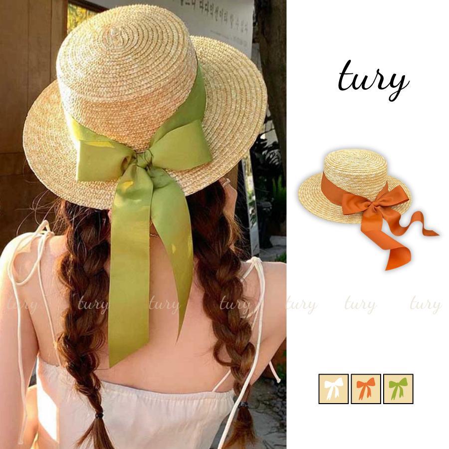 Nón Cói Nữ - Tury - Mũ Cói Form Cứng Phối Nơ Dài - NC080