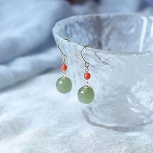 Bông tai ngắn hình hạt táo Sapphire phong cách Trung Quốc