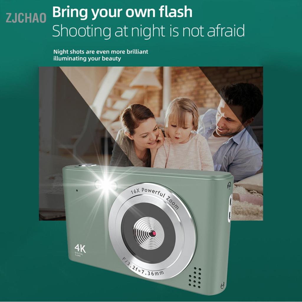 zjchao Máy ảnh kỹ thuật số 4K Máy quay video 48MP Màn hình 2,4 inch Zoom 16X Chống rung Nhận diện khuôn mặt Hiệu ứng làm đẹp Chuyển động Pin flash tích hợp