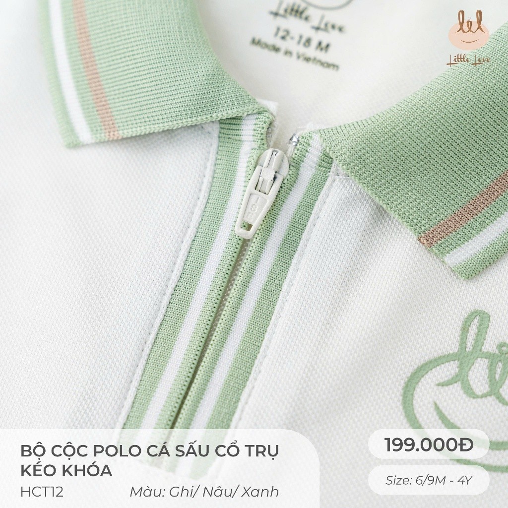 BỘ CỘC TAY POLO DA CÁ CỔ TRỤ KÉO KHÓA [ SIÊU MỀM, MÁT, MỊN CO DÃN VÀ THẤM HÚT TỐT] SZ 6/9M - 4Y (HCT12)