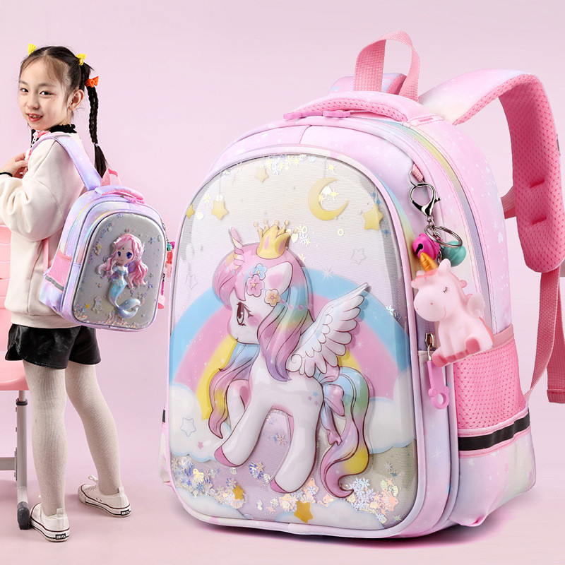 Balo mầm non cặp đi học cho bé gái mẫu giáo in hình ngựa pony 3d ngộ nghĩnh đáng yêu vải oxford chống nước 1652