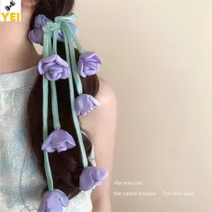 Scrunchie tóc hoa Lily của Thung lũng và tulip với tua rua treo - Phụ kiện tóc đẹp dành cho nữ
