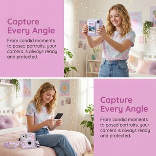 Máy ảnh tức thì ASDFGER, 3 trong 1 có vỏ lưu trữ ảnh nhãn dán hoạt hình, Dây đeo có thể điều chỉnh di động Vỏ bảo vệ chống sốc pha lê cho Fujifilm Instax Mini 13 Chụp ảnh