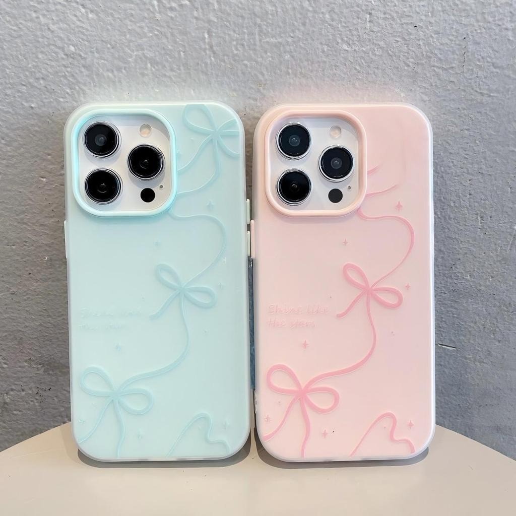 Ốp lưng Iphone Cảm giác da chống rơi đáng yêu nơ cho iPhone 16 15 11 12 13 14  pro max plus 7 xr xs