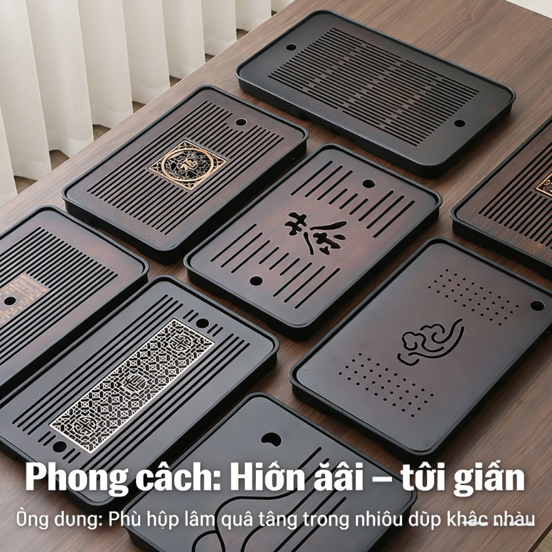 Khay Trà Tre Cao Cấp, Hoa Văn Khắc Sang Trọng, Khay Chữ Nhật Đựng Trà, Bánh, Đồ Ăn, Decor Chụp Ảnh