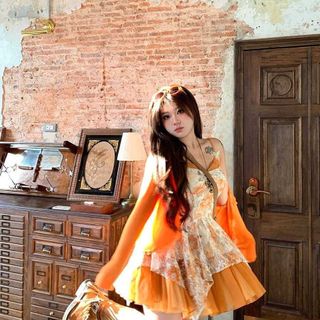 Đầm dây ren phong cách Pháp kiểu dáng trẻ trung thanh lịch và áo khoác mỏng cho Nữ mùa Hè
