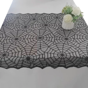 XYLJJ14 Halloween Nhện Đen Web Khăn Trải Bàn Trang Trí Bàn Full Polyester Ren Khăn Trải Bàn Trang Phục Tiệc Khiêu Vũ Tiệc Ăn Tối Tiệc Kinh Dị Tiệc