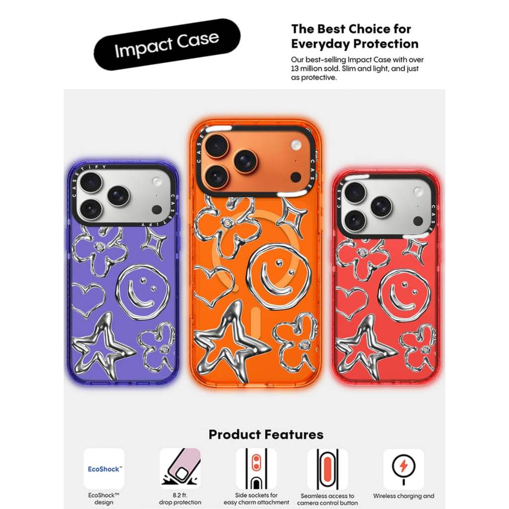 CASECASE X Mặt cười nước Cam / Đỏ / Perri Bộ sưu tập kẹo tím Màu sắc trong suốt Cứng hút từ tính Vỏ tác động cho Apple IPhone 13 14 15 16 17Pro Max Plus Có hộp