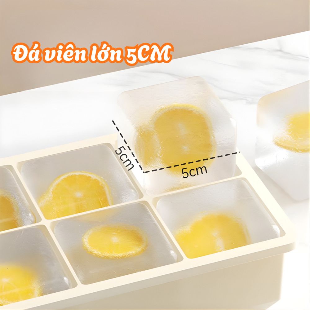 ( SẴN ) Khay Làm Đá Silicon Có Nắp Chống Mùi Tủ Lạnh DinoHome, Khay Làm Đá Thông Minh 4-6-8 Viên