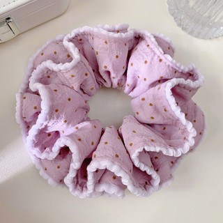 Kovoi / Xanh Chấm Bi Hai Lớp Ren Scrunchy Dây Buộc Tóc Nữ Cao Cấp Hàn Quốc Bóng Phụ Kiện Tóc Phong Cách Lười Băng Đô Đẹp