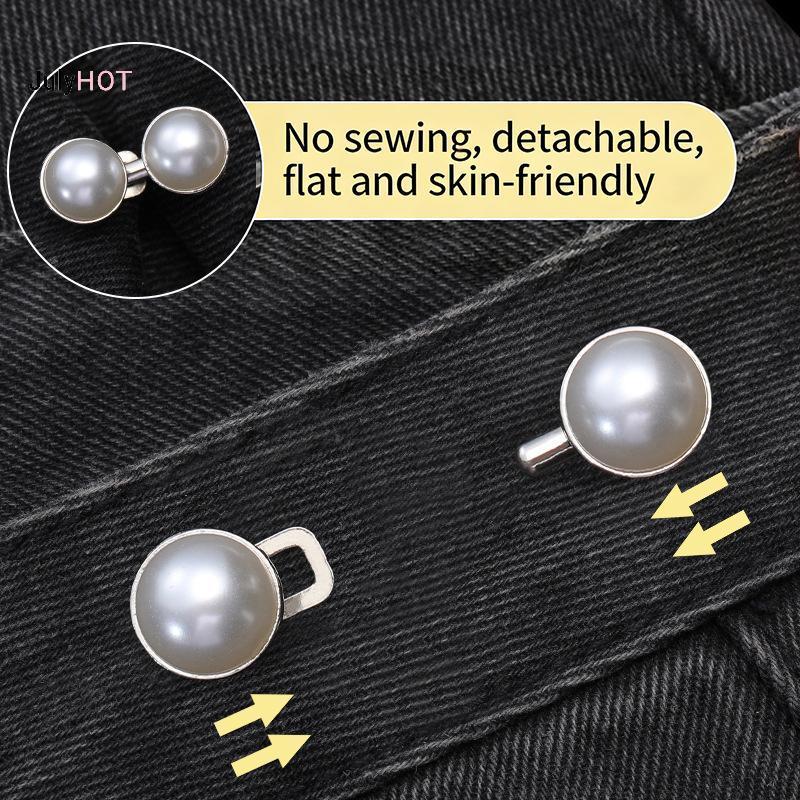 Jean nút thắt lưng ngọc trai kim cương giả, điều chỉnh dễ dàng, khóa tháo rời cho quần short và váy