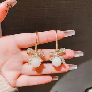 <![XON][Mina] Bông Tai Ngọc Trai Zircon Thắt Bướm Vintage - Quà Tặng Tinh Tế]]>