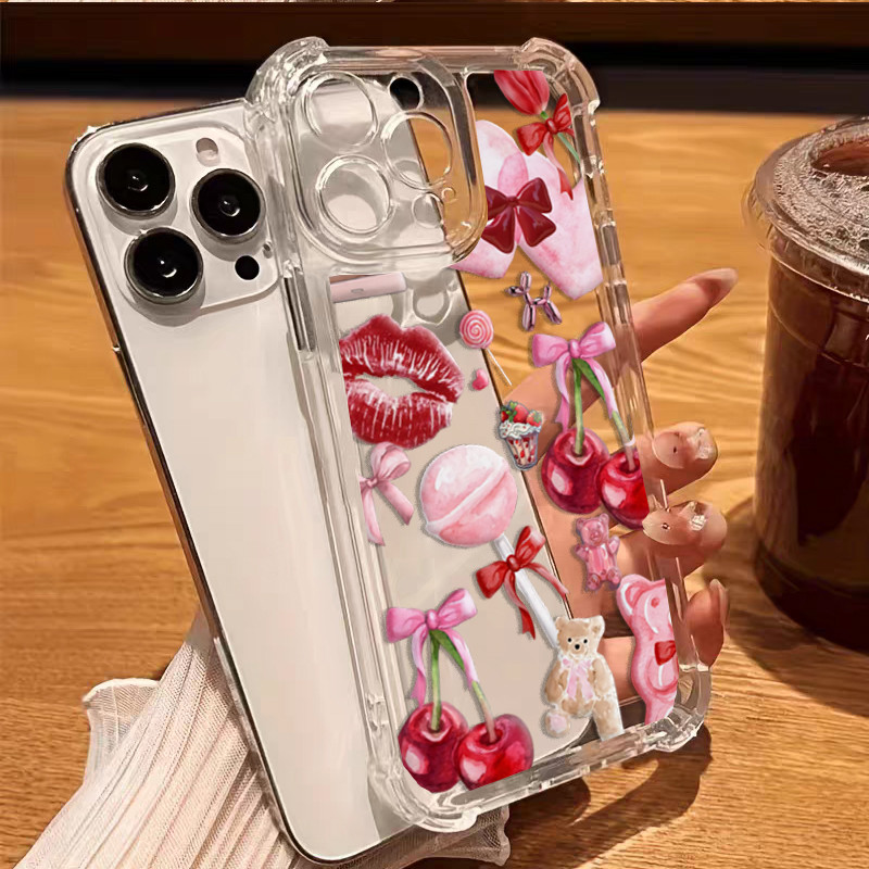 Ốp Lưng Cho Samsung Galaxy A17 A07 A06 A05 A05S A56 A26 A33 A55 A54 A52 A52S A53 A37 A36 A35 A34 A16 A15 A13 Nơ Anh Đào Thời Trang Mềm Mại Trong Suốt Chống Sốc Silicon
