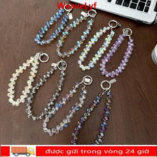 Mặt dây chuyền hạt pha lê WEAVELYF, Móc khóa hạt pha lê lấp lánh có thể tháo rời, Dây buộc điện thoại đầy màu sắc trong suốt sành điệu dành cho nữ