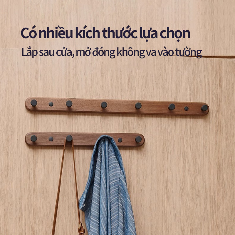 Móc Treo Đồ Gỗ Óc Chó Cao Cấp - Dán/Khoan 2 Cách, Chịu Lực Siêu Dính, Treo Áo Mũ, Dùng Phòng Tắm & Bếp