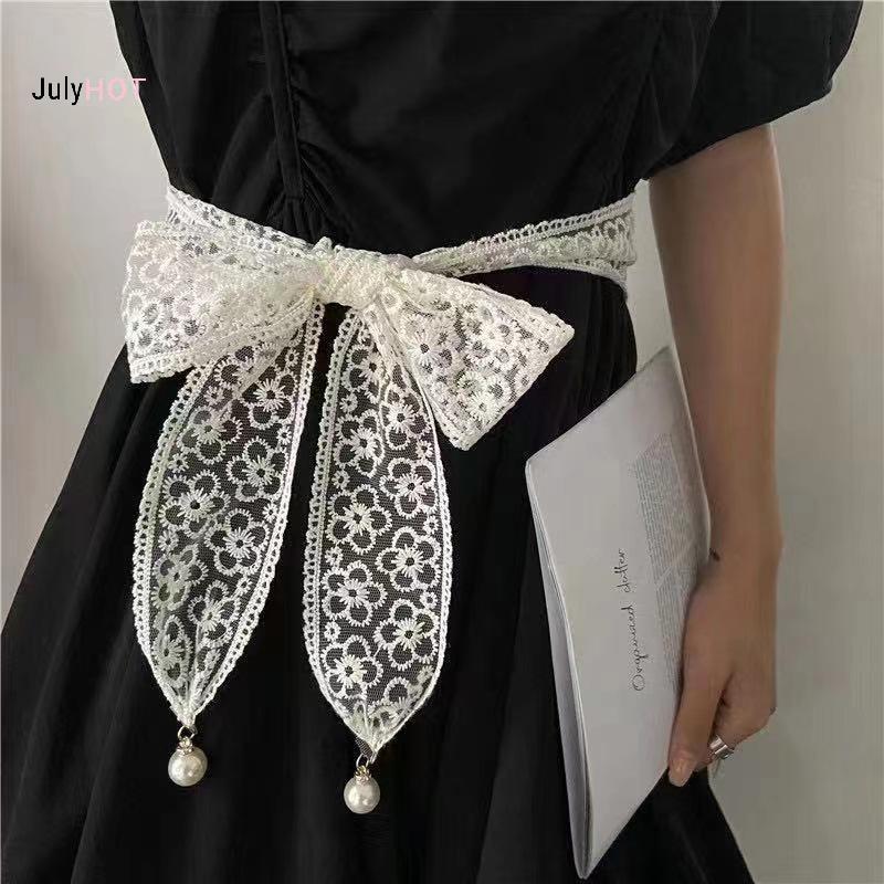 Đầm thanh lịch ngọt ngào trang trí ren kèm dây thắt lưng phù hợp với quần jean