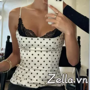 Nữ Camisole Sleeveless Spaghetti Dây Đeo Cổ Muỗng Màu Chấm Bi, Phù Hợp Mùa Hè