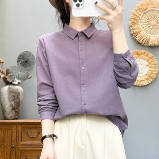 Sẵn sàng - Áo sơ mi nữ 100% cotton cổ nhọn nút đôi, phù hợp mùa thu đông