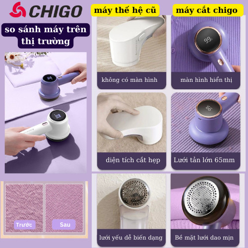 Máy Cắt Lông Xù Quần Áo CHIGO Màn Hình LED Điện Tử 6 lưỡi, 3 Tốc Độ Quay Có lưỡi cắt thay thế