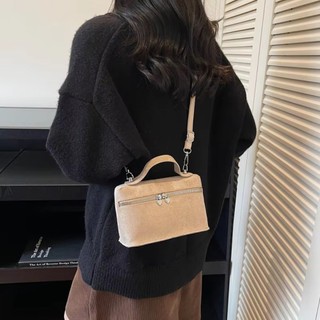 [CRUSH] Túi đeo vai, Túi đeo chéo mờ họa tiết thiết kế hộp, Túi xách nữ da lộn màu trơn thu đông cổ điển