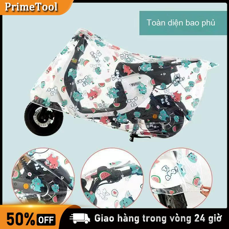 Bạt phủ xe máy trong, dễ quan sát, Bạt Trùm, Xe Máy, Nhựa PEVA trong suốt, In họa tiết, 2m2x1m2