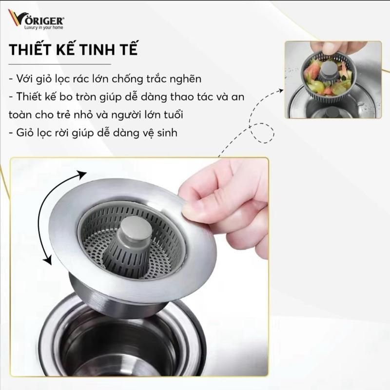 [3 IN 1] Bộ Lọc Rác Bồn Rửa Bát Có Giỏ Lọc Thức Ăn Thừa, Tích Hợp Nút Chặn Thoát Nước, Ngăn Mùi Hôi, Ngăn Chặn Tắc Nghẽn