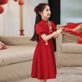 Trẻ Em Sườn Xám Đầm Đỏ Mùa Hè Trẻ Em Hoa Cô Gái Trang Phục Cưới Trẻ Em Phong Cách Trung Hoa Đầm 25.12.28