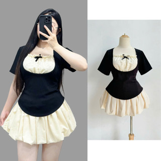 Áo Thun Kiểu Bigsize Nữ Áo Form Ôm Tat Ngắn Cổ Vuông Phối Ren Dễ Thương Cho Chubby G264