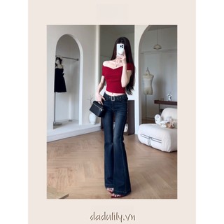 DADUlily | Quần Dài Cổ Điển Kiểu Mỹ Màu Xanh Đậm Cạp Thấp Quần Jean Nữ Mẫu Mới Hot Girl Quần Dài