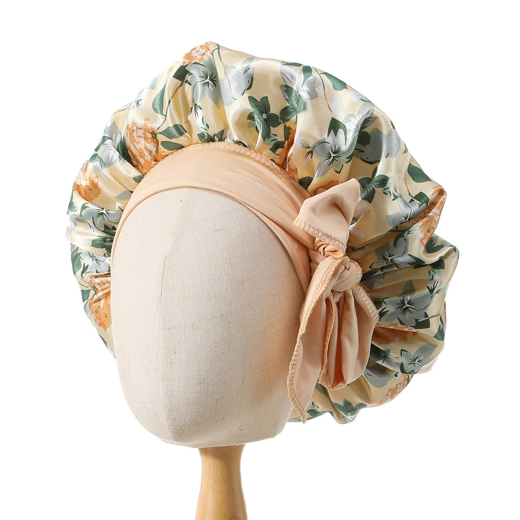 Bonnet lụa satin jumbo cho nữ, phù hợp để ngủ và bảo vệ tóc xoăn hoặc bím