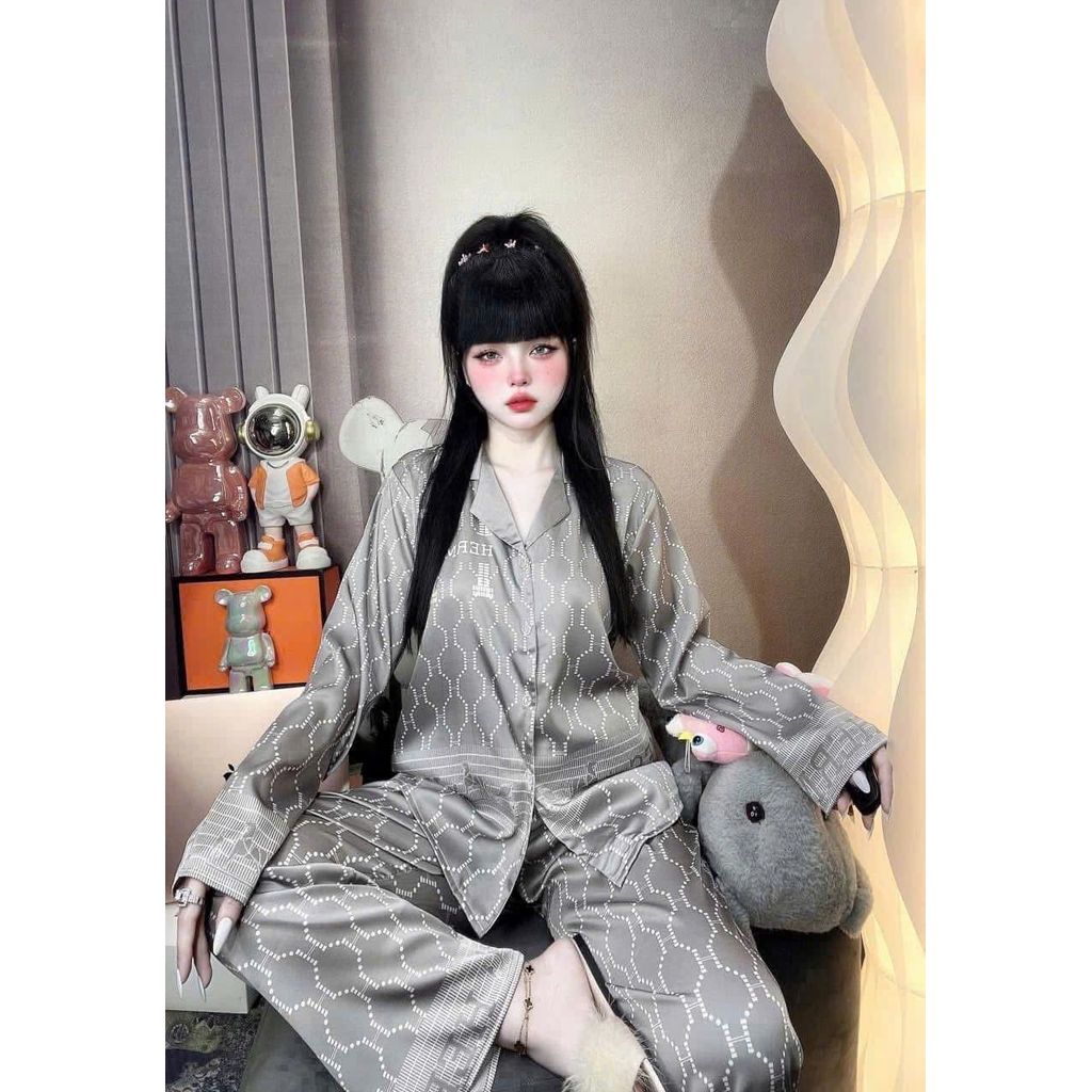 Đồ Bộ Nữ Pijama Bộ Lụa latin Tay Dài cổ sơ mi bigsize (60-80kg) cao cấp lụaqq