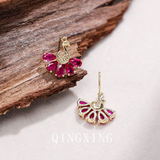 Châu Âu Mỹ ins Phong Cách Mới Đỏ Corundum Zircon Bông Tai Nữ