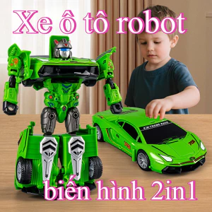 Xe ô tô robot biến hình 2in1 – Điều khiển từ xa, động lực quán tính, xoay 360°, có nhạc đèn, quà sinh nhật cho trẻ em