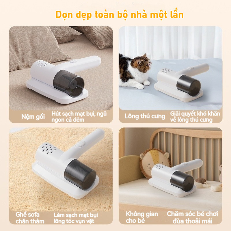 Máy Hút Bụi Giường Đệm,Cầm Tay Tiện Lợi,Lực Hút Mạnh, Hút Lông Động Vật,Khử trùng bằng tia cực tím