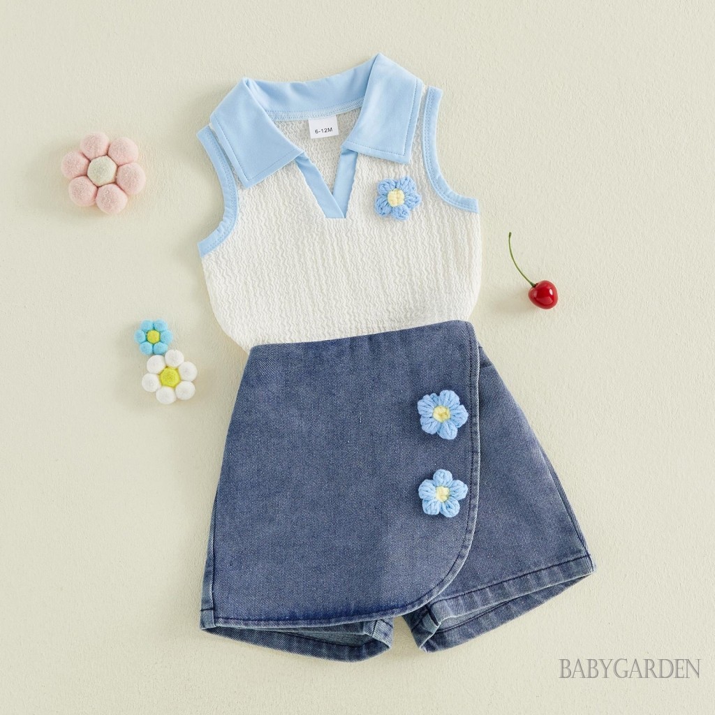 1-5 Tuổi Trẻ Em Bé Gái Mùa Hè 2 Bộ Anh Đào Trang Trí Ve Áo Cổ Chữ V Áo Áo Denim Skorts Trang Phục Cho Bé