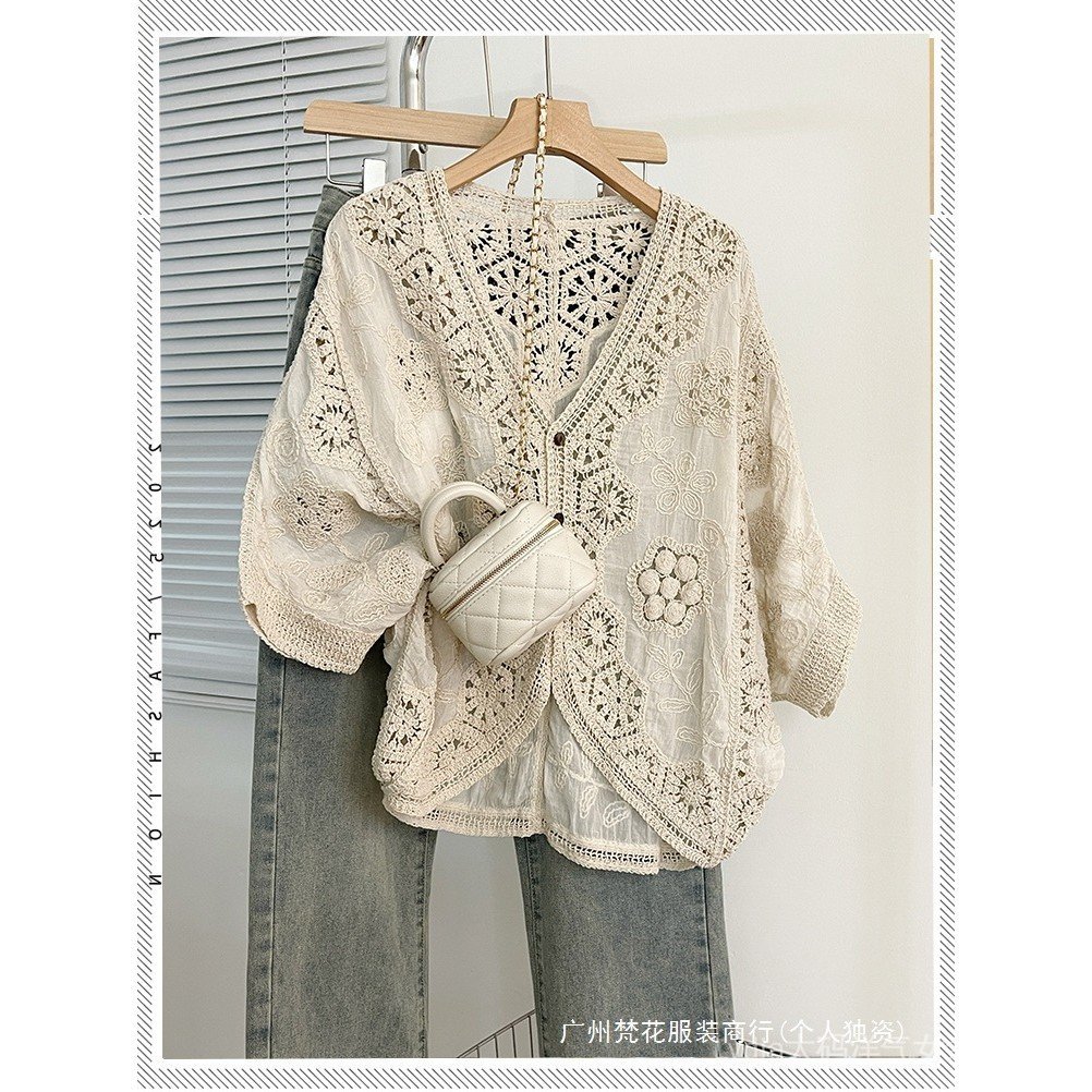 Áo cardigan plus size chất lượng cao, cổ chữ V, tay ba phần tư - Thời trang và chống nắng