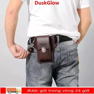 Thắt lưng nam DUSKGLOW, Thắt lưng điện thoại màu trơn PU, Túi da cổ điển