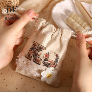 JIANWU Bảng Chữ Cái Dệt Series Vintage Hoa Thêu Số Vật Liệu Phong Cảnh Cắt Dán Sáng Tạo Tạp Chí Văn Phòng Phẩm