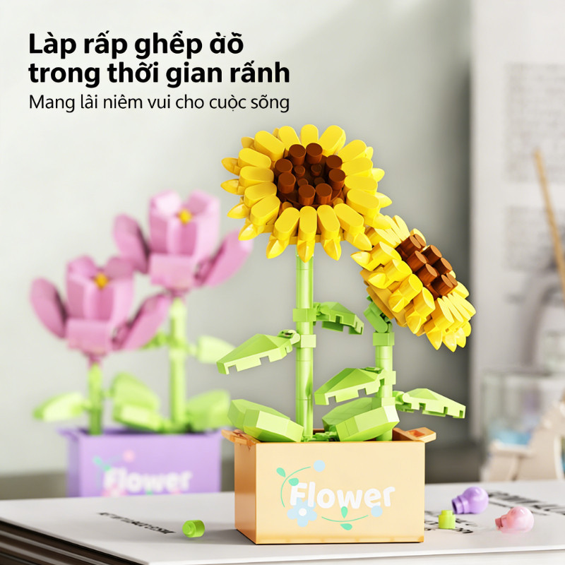 【SKISOPGO】Đồ Chơi Lắp Ráp Cây Hoa Và Sen đá Mini,Full Set Hoa 12 Bông,Ghép Mô Hình Chậu Cây,Quà Tặng Sinh Nhật