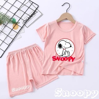 Snoopy Trẻ Em Quần Short Tay Ngắn Bộ Mỏng Nhà Áo Thun Thoải Mái Vải Mềm Mại Hoạt Hình Bé Trai Và Bé Gái Bộ Đồ Ngủ
