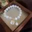 Vòng tay đính cườm Opal và mặt dây chuyền mèo thanh lịch - Sang trọng, đàn hồi