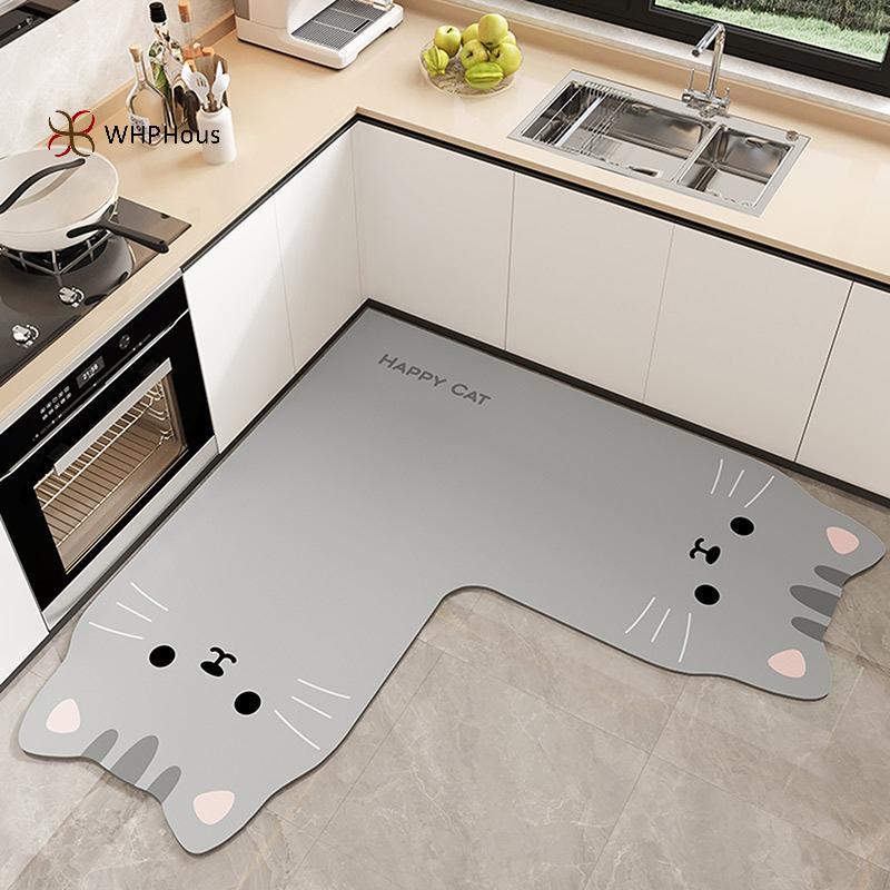 Thảm nhà bếp dài hình chữ L, Diatomite, mềm, giặt được, màu trơn, dùng cho phòng tắm