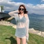 Bộ đồ bơi LACYESUK, Bộ Bikini xù lông chui đầu trong suốt Slim Fit, Bộ đồ đi biển có dây buộc hợp thời trang Bộ đồ tắm chống nắng cho nữ