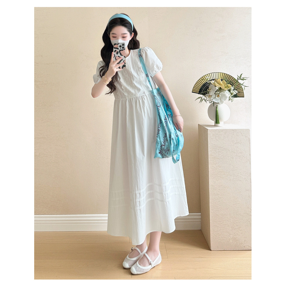 Váy bà bầu mùa hè Váy Cotton nguyên chất kiểu Pháp